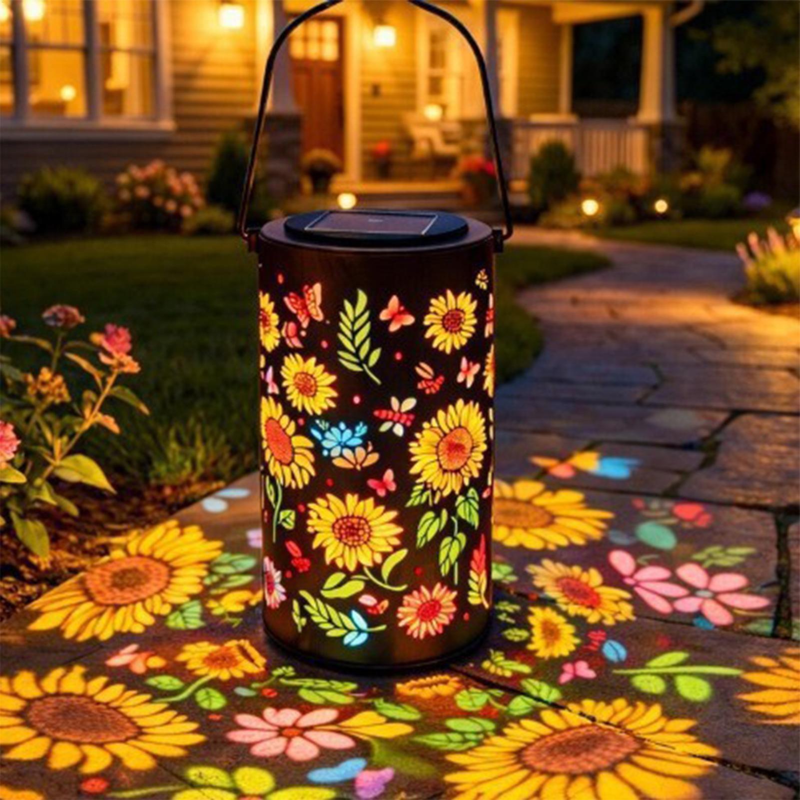 Outdoor Lighting Yard - โคมไฟพลังงานแสงอาทิตย์รูปดอกทานตะวัน ทนทานต่อสภาพอากาศ ทำจากโลหะ สีสันสดใส เหมาะสำหรับตกแต่งสวน ลานบ้าน