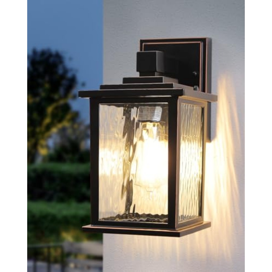 Outdoor Lighting Hardwired - ไฟระเบียงกลางแจ้งขนาด 12 นิ้ว, โคมไฟติดผนังกลางแจ้งแบบคลาสสิกสีบรอนซ์ขัดเงา, ไฟภายนอกแบบติดตั้งแบบมีสายสำหรับบ้าน, ประตูหน้าบ้าน,