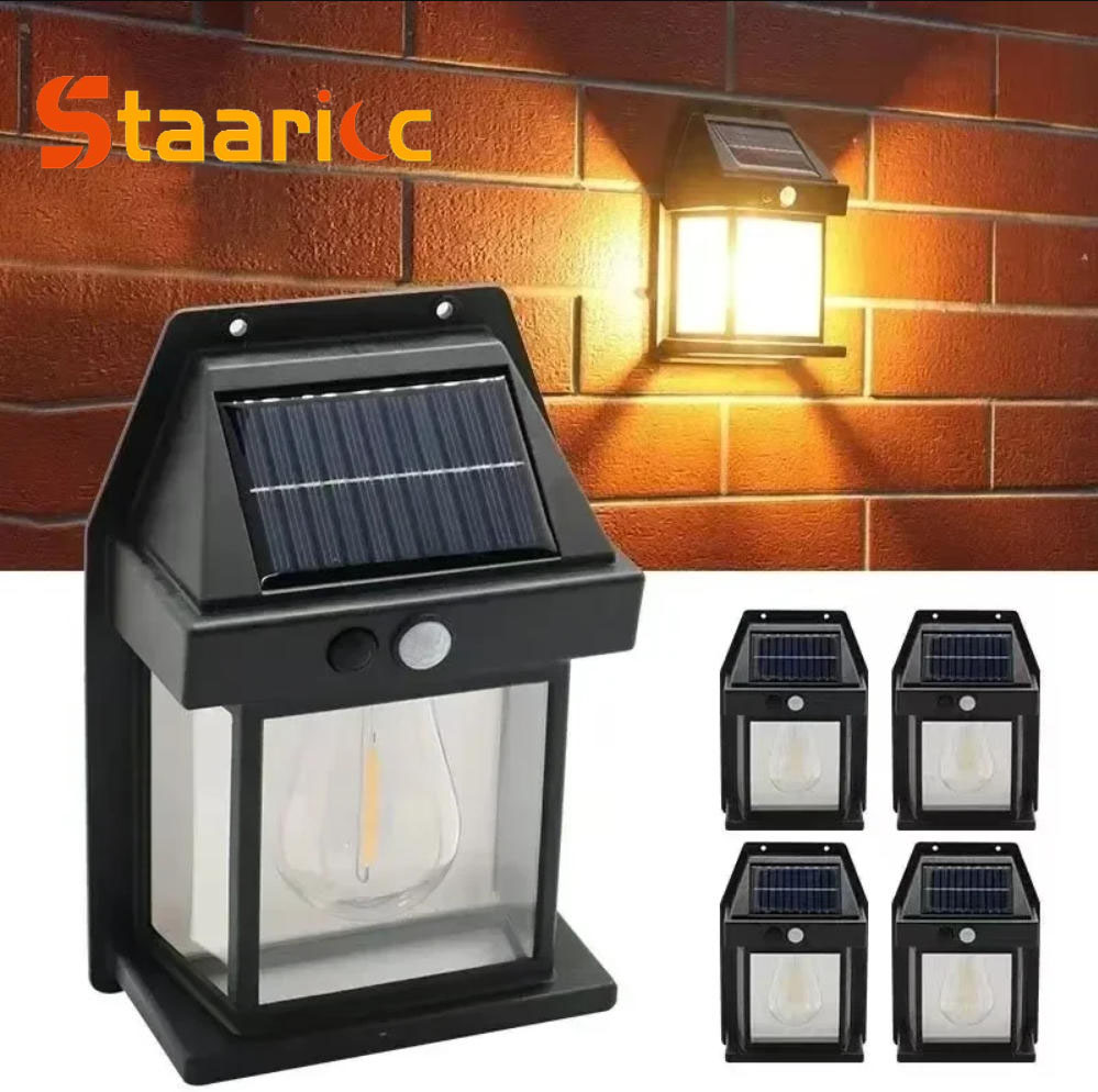 Outdoor Lighting Driveway - ไฟติดผนังโซลาร์เซลล์แบบทังสเตนสำหรับภายนอกอาคาร พร้อมเซ็นเซอร์ตรวจจับความเคลื่อนไหว IP65 กันน้ำ ไฟ LED