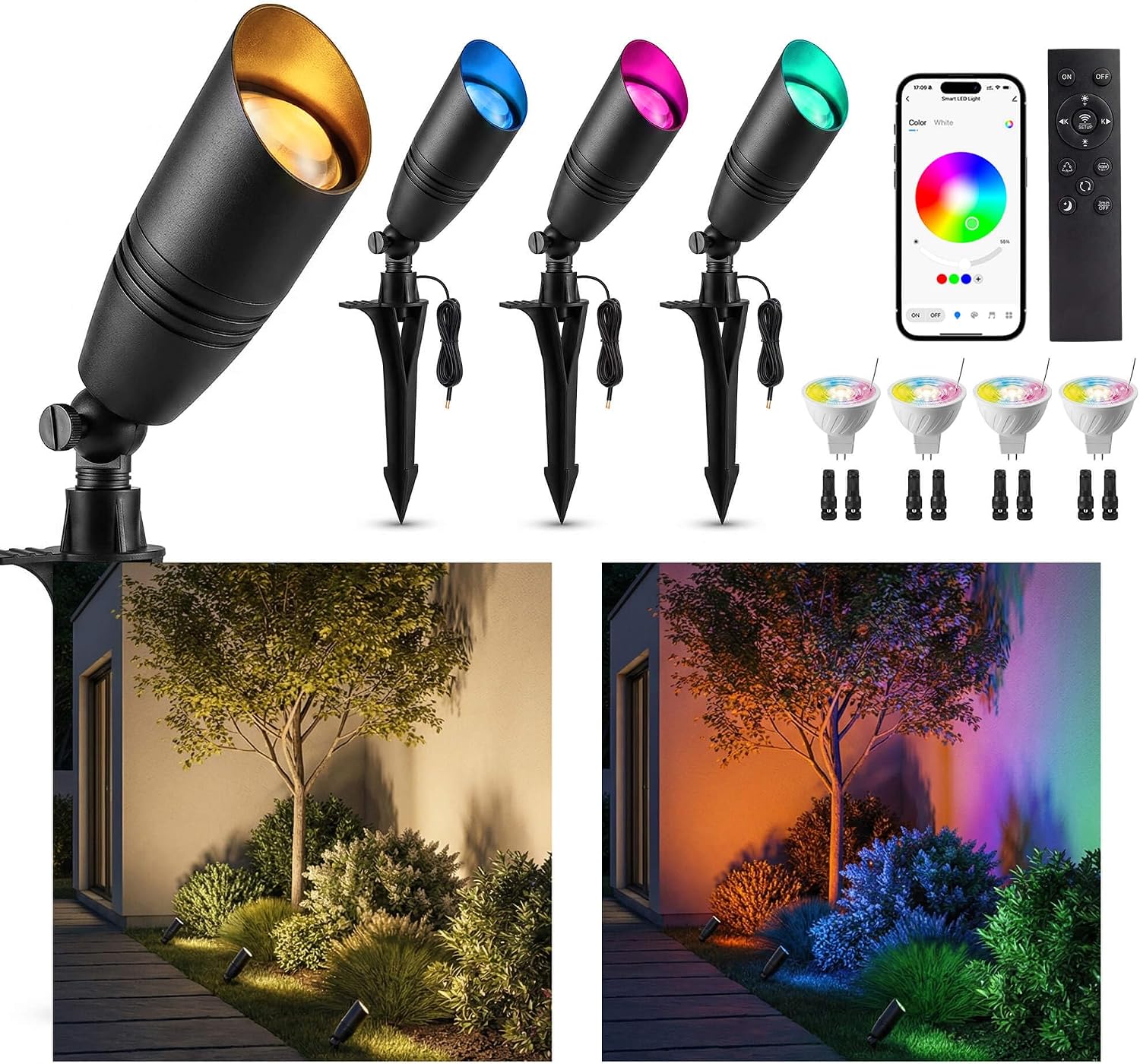 Outdoor Lighting Remote Control - ไฟสปอตไลท์ภายนอกแรงดันต่ำ RGBCW สำหรับตกแต่งสวน 12v เปลี่ยนสีได้ ควบคุมผ่านแอป