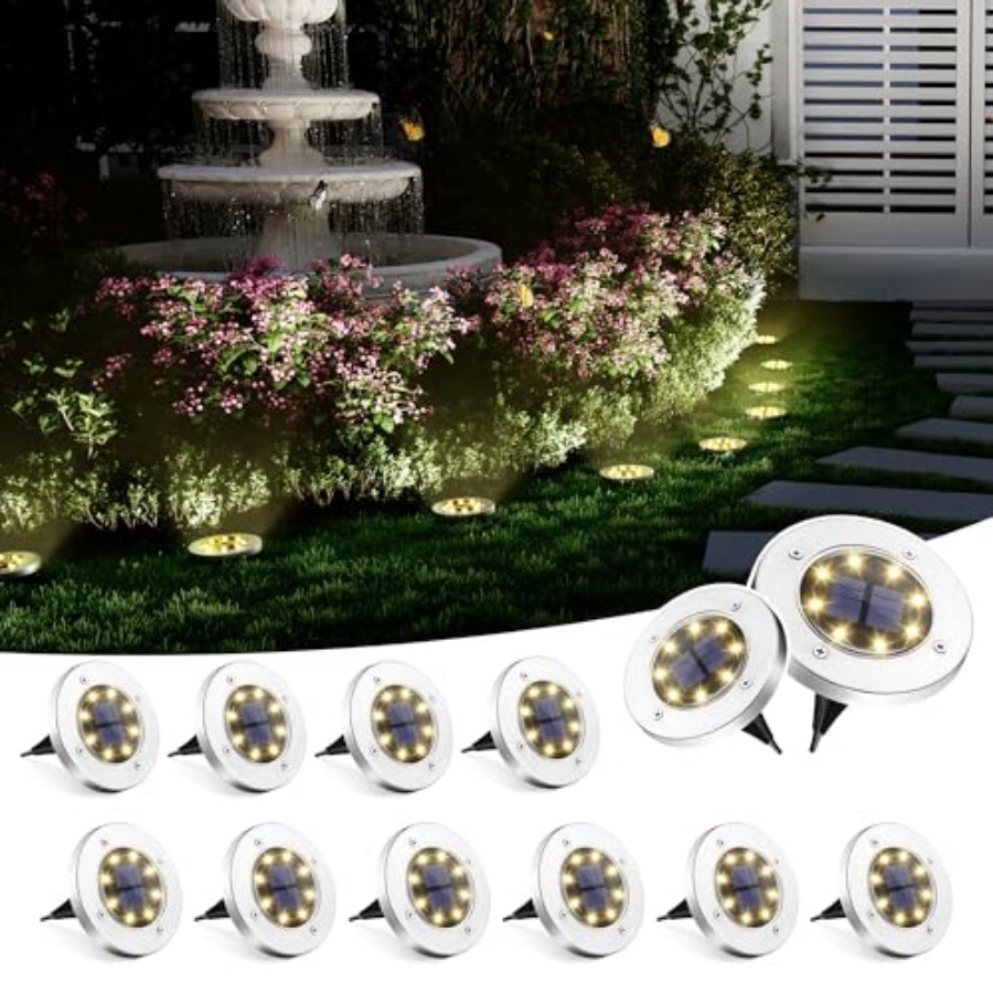 Outdoor Lighting Driveway - ไฟพื้นพลังงานแสงอาทิตย์ ไฟโซลาร์เซลล์กลางแจ้ง กันน้ำ 8 LED ไฟตกแต่งสวน