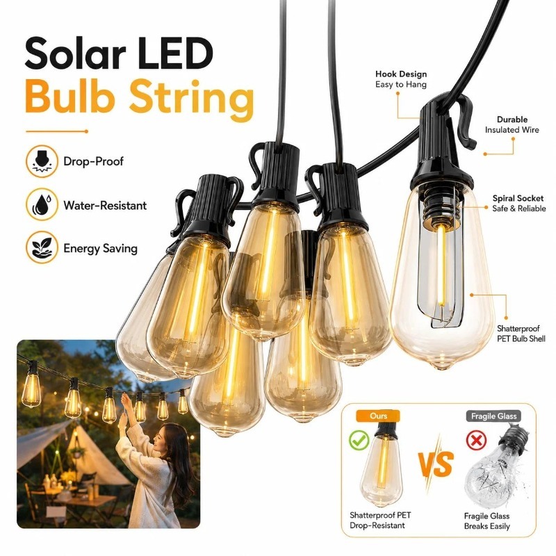 Solar Path Light - ไฟประดับสายรูปมะละกอ LED พลังงานแสงอาทิตย์สำหรับใช้งานกลางแจ้ง กันน้ำ 8 โหมด