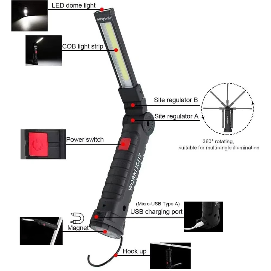 ไฟฉาย LED แบบพกพาพร้อมตะขอแม่เ - Outdoor Lighting Unit บทวิจารณ์และราคา