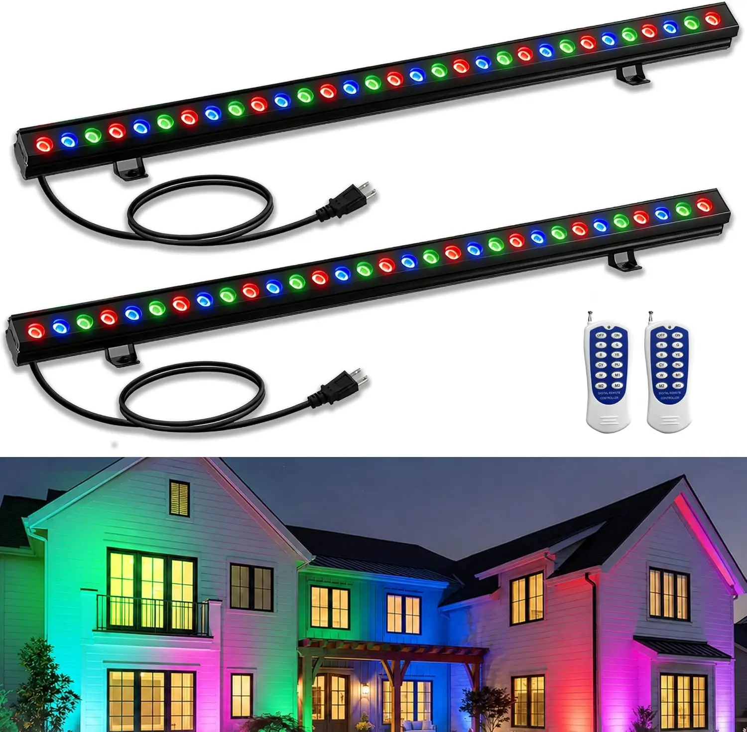 ไฟส่องผนัง RGB แบบ 2 ชิ้น 100W - Outdoor Lighting Remote Control บทวิจารณ์และราคา