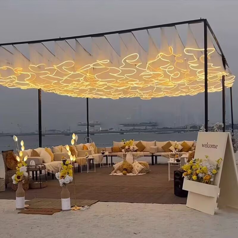 ตกแต่งเพดานงานแต่งงาน ผ้าม่านผ - Lighting Wedding Outdoor บทวิจารณ์และราคา